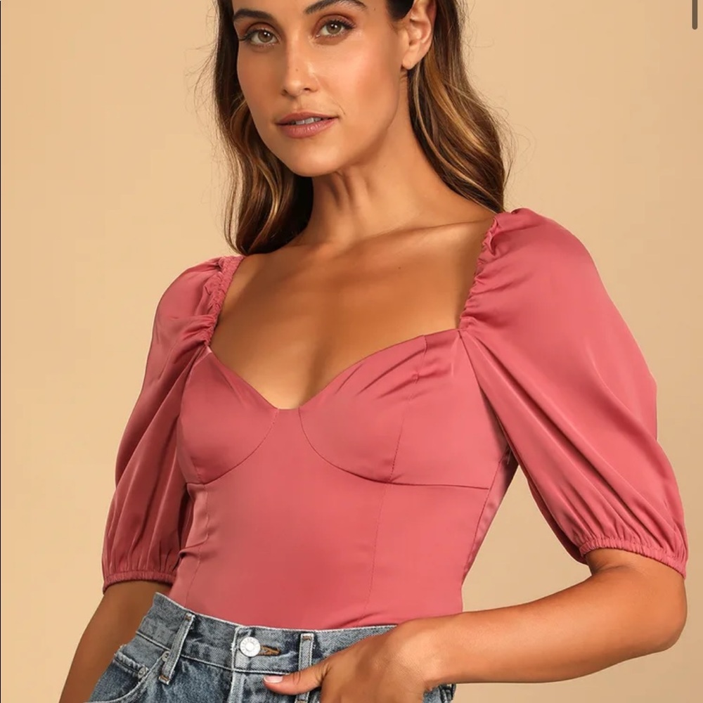 NWT - Lulus Rusty Rose Puff Sleeve Bodysuit